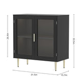 Housoul Sideboard Buffet Cabinet with 4 Doors, Modern Sideboard Cabinet with LED Lights, Bar Cabine with Adjustable Shelf, Coffee Bar Storage Cabinet with Golden Handles for Kitchen, Black Housoul