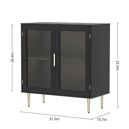 Housoul Sideboard Buffet Cabinet with 4 Doors, Modern Sideboard Cabinet with LED Lights, Bar Cabine with Adjustable Shelf, Coffee Bar Storage Cabinet with Golden Handles for Kitchen, Black - WoodArtSupply