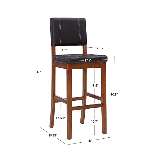 Linon Home Decor Milano Bar Stool, Medium Dark Walnut, 30-Inch - WoodArtSupply