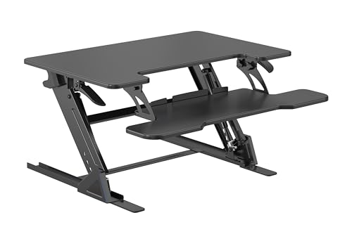 NSY Audio Standing Desk Converter 32 x 24 Inches - Height Adjustable Sit to Stand Riser with Keyboard Tray, Ergonomic Workstation for Home Office, Black NSY Audio