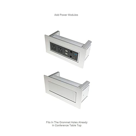 Thaweesuk Shop New Gray Finishes 12 ft Modern Executive Boat Shaped Wood Conference Table Dual Post Metal Legs Grommets Racetrack Silver 2 Power Data Modules Boardroom Room Meeting Business Furniture Generic