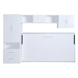 Merax Twin Murphy Bed Cabinet with Storage Wardrobe, Wood Folding Wall Cabinet Bed w/Open Shelves & Drawers, for Guest Room, Home Office, White Merax