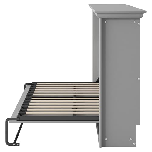 YOPTO Horizontal Murphy Bed Cabinet Twin Size,Folding Wall Bed with Wood Slat Support,Can be Folded into Cabinet,Space-Saving,Easy Assembly,Metal Bed Frame for Bedroom,Guest Room,Office,Gray YOPTO