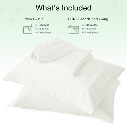 Love's cabin 4 Piece Full Size Sheet Set, Cooling Sheets, 100% Rayon Derived from Bamboo, Breathable & Soft Full Size Bed Set, Deep Pocket Up to 16", Hotel Luxury Silky Bedding Sheets, White Love's cabin
