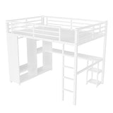 Bellemave Queen Size Loft Bed with Desk, Wardrobe, Metal Queen Loft Bed Frame for Adults, Kids, Teens, White Bellemave