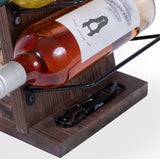 Rustic State Rueda Tabletop Wine Rack for 4 Bottles with 2 Stemware Glass Holder and Cork Storage Countertop Tray Freestanding Bar Organizer, Walnut Rustic State