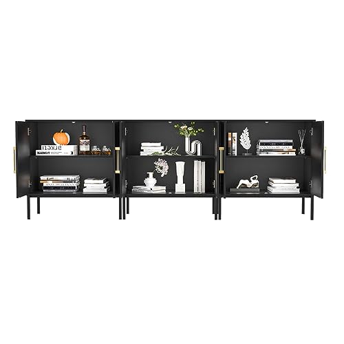 LYNSOM Set of 3 Accent Storage Cabinet with Doors and Adjustable Shelf, Freestanding Modern Sideboard Buffet Cabinet for Office, Dining Room, Living Room, Hallway, Black - WoodArtSupply