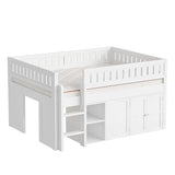 Harper & Bright Designs Low Loft Bed Full Size with Storage, Solid Wood Loft Bed with Cabinet and Chalkboard Panel, Multiple Functions Loft Bed Frame for Kids Teens Adults, White Harper & Bright Designs