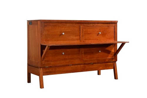 Mega Solutions Amalfi Murphy Cabinet Chest Desk Bed with Drawers & USB Charging Station (Queen Size, Cherry) Mega Solutions