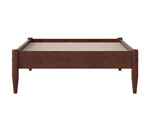 Pasadena Twin XL Wood Platform Bed Frame in Walnut - No Box Spring Needed - WoodArtSupply