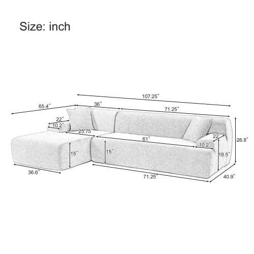 VnndeNest 107'' Modular Sectional Couch, Comfy Chenille Fabric Sectional Sofa with Chaise Lounge, Modern Upholstered L-Shape Sofa Corner Couch for Living Room, Apartment, Bedroom, Assembly-Free，Beige