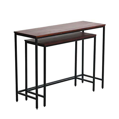 Creative Co-Op Solid Wood Nesting Console Tables with Metal Legs, Walnut Finish, Set of 2 Sizes