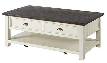 Martin Svensson Home Coffee Table Solid Wood, Cream White with Brown Top