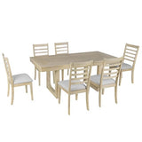 Merax 7 Piece Extendable Wooden Dining Table Set, Farmhouse Extendable with 18" Move Leaf, 78" Rustic and 6 Upholstered Chairs for Kitchen Room, Natural Merax