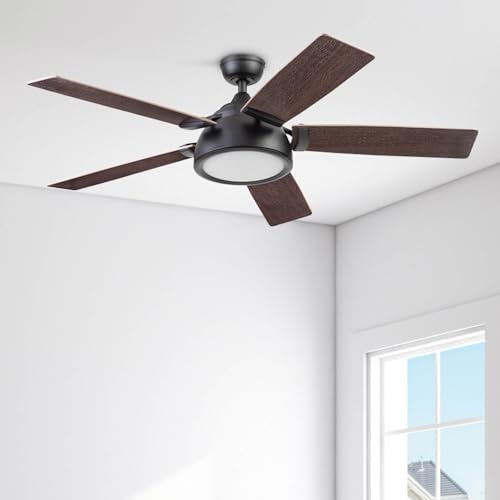 Prominence Home Potomac, 52 Inch Industrial Style Smart Ceiling Fan with Light, Remote Control, Dual Finish Blades, Compatible with Alexa and Google Assistant - 51639-01 (Matte Black) Prominence Home