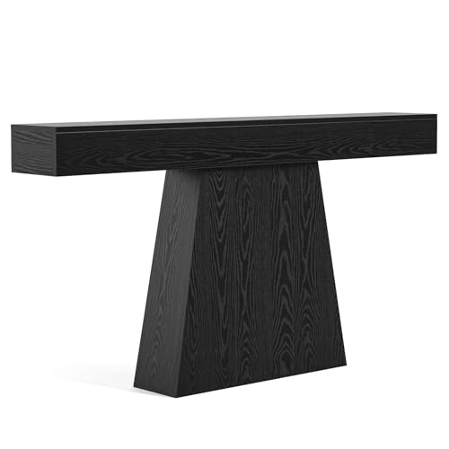 LITTLE TREE 63" Entryway Table, Modern Black Wooden Console Table with Trapezoidal Base for Living Room, Entrance, Hallway, Foyer, Behind the Couch LITTLE TREE
