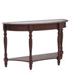 PADMA HOUSE Traditional Solid Wood Semi-Circle Sofa Table with Tempered Glass Top for Living Room, Cherry Walnut PADMA HOUSE