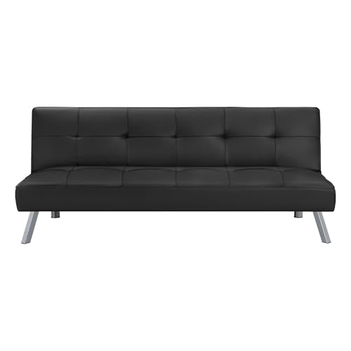 OSP Home Furnishings Kenneth Modern Button Tufted Convertible Click-Clack Futon Sofa Bed, Black Faux Leather with Chrome Legs OSP Home Furnishings