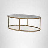 Signature Design by Ashley Korajane Oval Coffee Table with Tempered Glass Top, Faux Marble Finish, Steel Frame, 48" W x 27.38" D x 17.5" H, Antique Gold Signature Design by Ashley