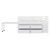 Ball & Cast Twin Size Loft Bed with Retractable Writing Desk & 4 Drawers,Wooden Bedframe W/Lateral Portable Desk & Shelves,Space Saving,Easy Assembly,Study Room Bedroom Set for Boy Girl Keens,White Ball & Cast