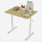 Penau Height Adjustable Standing Desk, Manual Crank Sit Stand Computer Desk, Compact Rectangular Home Office Study Desk, White Frame Natural Wood Top, 32.68 x 23.62 x 35.43 Inchs Penau
