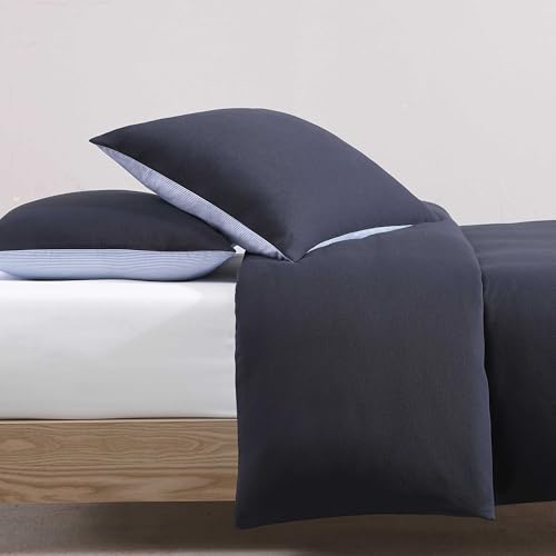 Tommy Hilfiger - Queen Comforter Set, Soft & Breathable Micro Piqué Cotton Bedding, Medium Weight Feel for Year Round Comfort, 3 Piece Bed Set with Matching Pillowcases (Navy) Tommy Hilfiger