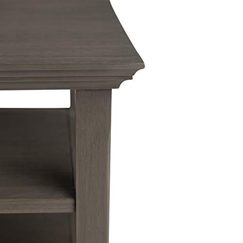 SIMPLIHOME Acadian SOLID WOOD 19 inch wide Square Rustic Contemporary End Side Table in Farmhouse Grey with Storage, 2 Shelves, for the Living Room