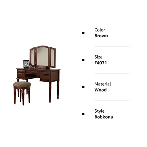 Bobkona F4071 St. Croix Collection Vanity Set with Stool, Cherry Poundex