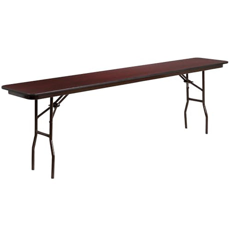 Flash Furniture Frankie 8' Mahogany Melamine Laminate Folding Training and Event Table, Wooden Rectangular Folding Training Table, Brown Flash Furniture