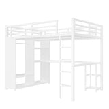 Bellemave Queen Size Loft Bed with Desk, Wardrobe, Metal Queen Loft Bed Frame for Adults, Kids, Teens, White Bellemave