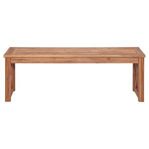 Walker Edison Roanoke Modern Solid Acacia Wood X Frame Outdoor Bench, 52 Inch, Brown - WoodArtSupply