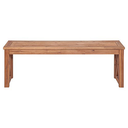 Walker Edison Roanoke Modern Solid Acacia Wood X Frame Outdoor Bench, 52 Inch, Brown - WoodArtSupply