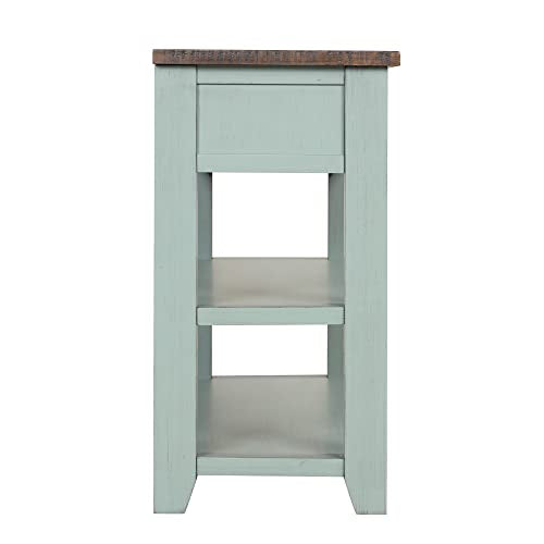 Knocbel Wood Console Table with 3 Drawers and 2 Shelves, Vintage Sofa Tables with Solid Pine Frame and 4 Legs for Entryway Hallway Living Room, 48.82" W x 15.75" D x 30" H, Retro Blue&Brown Top Knocbel