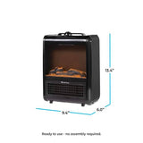 Comfort Zone Electric Mini Fireplace Space Heater with Realistic 3D Flame, Stay-Cool Body, Carry Handle, Overheat Sensor, and Safety Tip-Over Switch, Ideal for Home, Bedroom, & Office, 1,200W, CZFP1BK Comfort Zone
