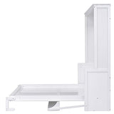FAVSH Queen Size Murphy Bed with Shelf, Modern Solid Pine Wood Wall Bed, Space-Saving Hidden Bed,Fold-The-Way Bed for Bedroom,No Box Spring Needed,White FAVSH