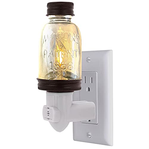 Autumn Alley Rustic Mini Mason Jar Night Light in Bronze | Auto On/Off Sensor | Plug in Farmhouse Wall Decor | Cute Country Night Light | Energy Efficient LED Bulb | Timeless Design Autumn Alley