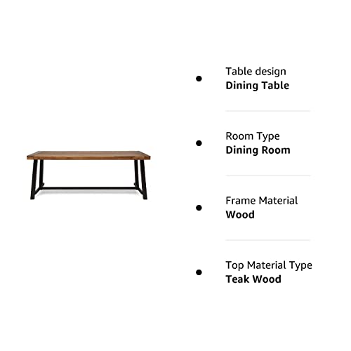 Great Deal Furniture Beau Outdoor Eight Seater Wooden Dining Table, Teak and Rustic Metal Finish - WoodArtSupply