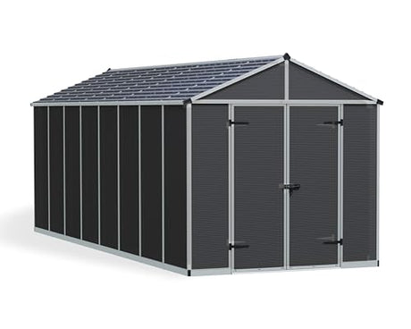 Palram - Canopia Rubicon 8 Ft. x 20 Ft. Shed DIY Storage with Polycarbonate and Aluminum Shed, Organization, Low-Maintenance Outdoor, Garden, Backyard, Utility Building with Skylight(Gray) CANOPIA