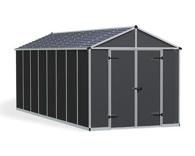 Palram - Canopia Rubicon 8 Ft. x 20 Ft. Shed DIY Storage with Polycarbonate and Aluminum Shed, Organization, Low-Maintenance Outdoor, Garden, Backyard, Utility Building with Skylight(Gray)