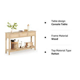LAZZO Rattan Console Table Boho Entryway Table Narrow Long Sofa Table Hallway Foyer Table Behind Couch Table with 3 Drawers and Open Storage Shelf for Living Room and Corridor Natural Wood LAZZO