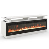 Fireplace TV Stand with 70" Smart Electric Fireplace, Wood Fireplace with Mantel, Modern Fire Place Cabinet with Socket for Living Room Farmhouse Entertainment Center (White, 70 ”) ROCSUMOO