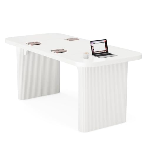 Tribesigns 5 ft Conference Table, Modern Rectangular Meeting Seminar Table with Double Pedestal, 62-Inch Large Boardroom Table for Office (White) Tribesigns