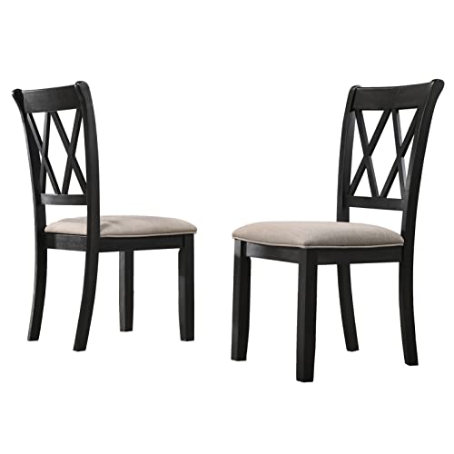 Roundhill Furniture Windvale Fabric Upholstered Dining Chair, Set of 2, Black - WoodArtSupply