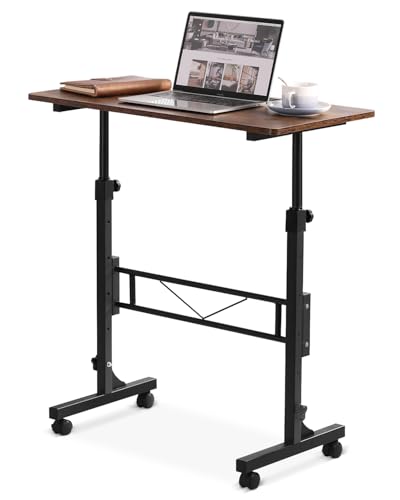 Amztabler Small Standing Desk Adjustable Height, Mobile Stand Up Desk with Wheels, 32 Inch Portable Rolling Desks for Walking Pad Treadmill Wood Rustic