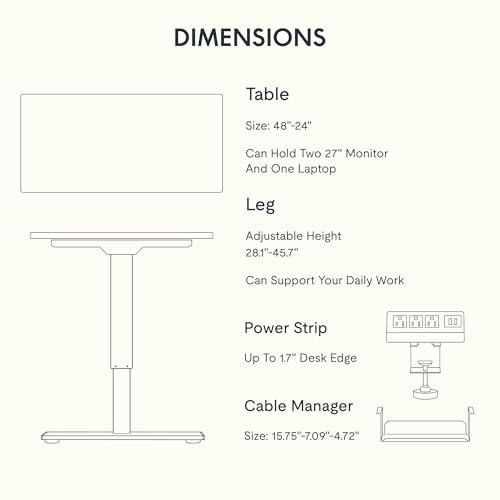 FLEXISPOT EN2 Whole-Piece Standing Desk with Clamp Power Strip, 48 x 24 Electric Stand Up Height Adjustable Desk with Cable Management (White Frame + 48" Maple Top) FLEXISPOT