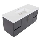Spring Mill Cabinets Innes 48 Inch Floating Bathroom Vanity with White Single Sink Top, 2-Door Cabinet, 4 Soft-Close Drawers, 48.5" W x 18.75" D x 22.25" H, Cement Spring Mill Cabinets