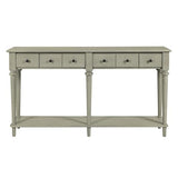 Knocbel Retro Console Table with 4 Drawers and Open Shelf, Vintage Sofa Tables with Slim Legs for Entryway Living Room 59.8" W x 11" D x 34" H Grey Wash Knocbel
