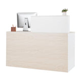 VEVOR Reception Desk, 55 Inch Rectangular Front Counter Table, Office Reception Counter with Lockable Drawer and Storage Cabinet, for Checkout, Lobby, Beauty Salon and Office, Natural VEVOR