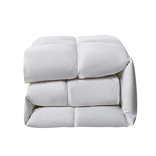 Serta Goose Feather Down Fiber Cotton Comforter Queen Size - 100% Cotton Duvet Insert - Hotel Luxury Hypoallergenic Bedding Comforter Extra Warmth 90 x 90 Inch White Serta
