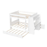 CKLMMC Full Size Multifunctional Bunk Bed with Desk and Bookshelves, Trundle, Space-Saving Wooden Bunk Bed for Kids & Teens (White/T) CKLMMC